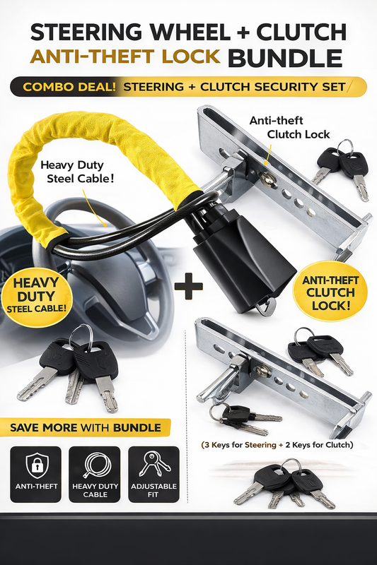 Heavy-Duty Car Pedal Lock – Anti-Theft Brake & Clutch Security Device | Universal Fit and seatbelt steering lock ( BUNDLE )